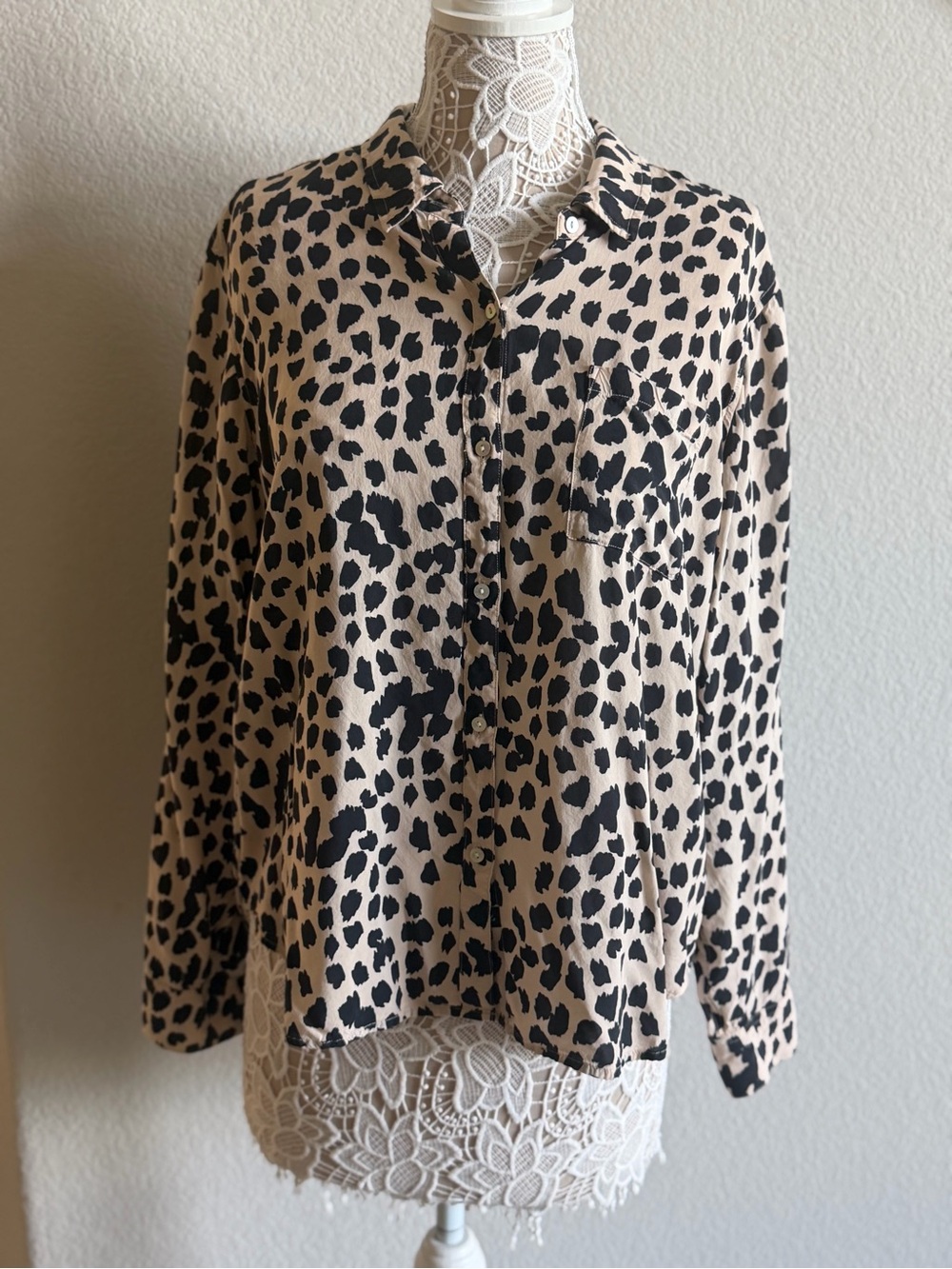 Rails Beige and Black Leopard Print Button-Down Shirt